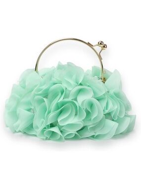 〽️ Women's Green Satin Flower Floral Clutch Purses Kiss Lock Evening Handbag